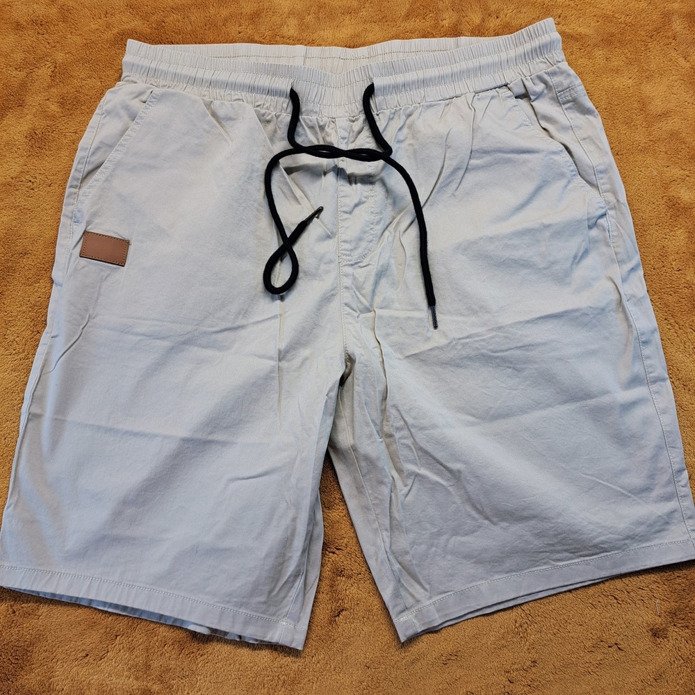 JMIERR Shorts Mens 34 Tan New Elastic Waist Drawstring Casual Cotton Chino